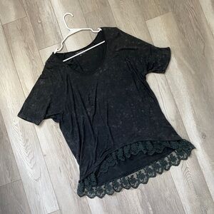 Bohemian Chic Top lace trim pol womens Black (large) whimsigoth witch grunge